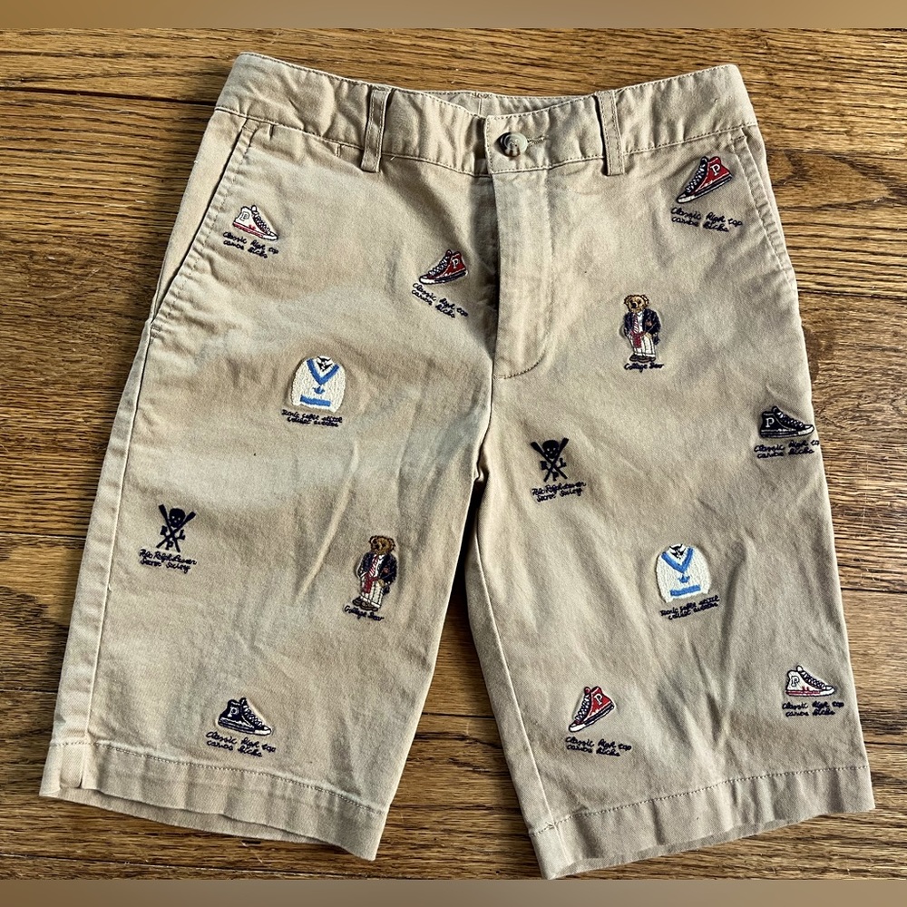 Polo Ralph Lauren Boys Embroidered Shorts In Khaki ~ Size 8